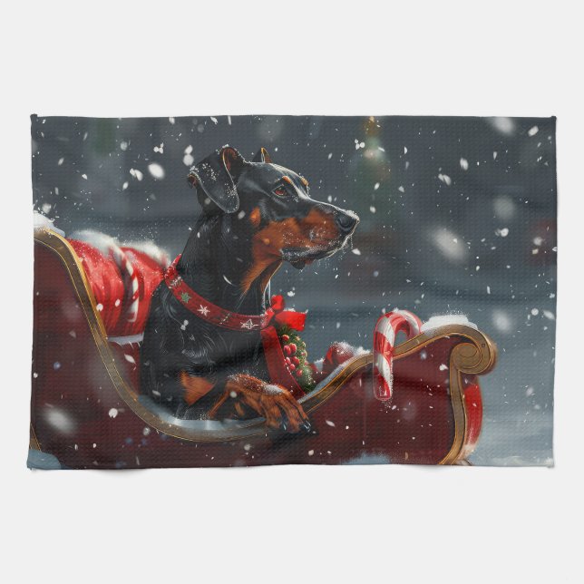 Doberman Dog Christmas Festive Tea Towel (Horizontal)