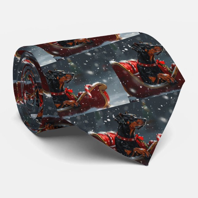 Doberman Dog Christmas Festive Tie (Rolled)