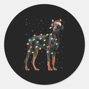 Doberman Dog Christmas Lights Santa Pet Dog Lover Classic Round Sticker