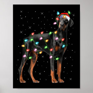 Doberman Dog Christmas Lights Santa Pet Dog Lover Poster