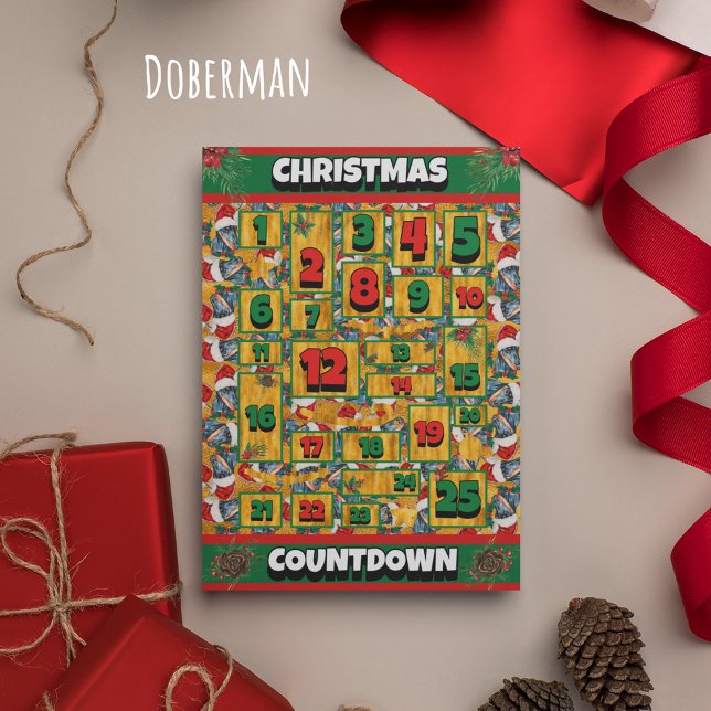 Doberman Dog Countdown Christmas Advent Calendar Holiday Card (Creator Uploaded)