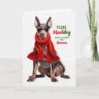 Doberman Dog Funny Fleas Navidog with Name Holiday Card