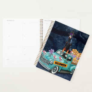 Doberman Dog Halloween Truck Scary Night  Planner
