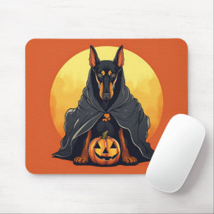 Doberman Dog In Black Ghost Costume Halloween Mouse Pad