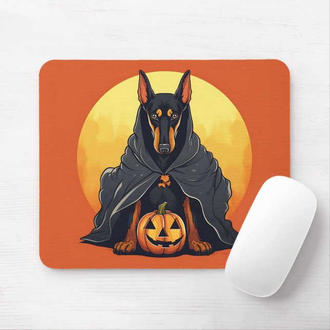 Doberman Dog In Black Ghost Costume Halloween Mouse Pad (With Mouse)