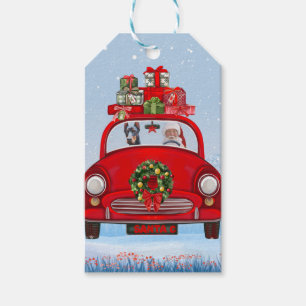 Doberman Dog In Car With Santa Claus Gift Tags