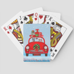 Doberman Dog In Car With Santa Claus Playing Cards
