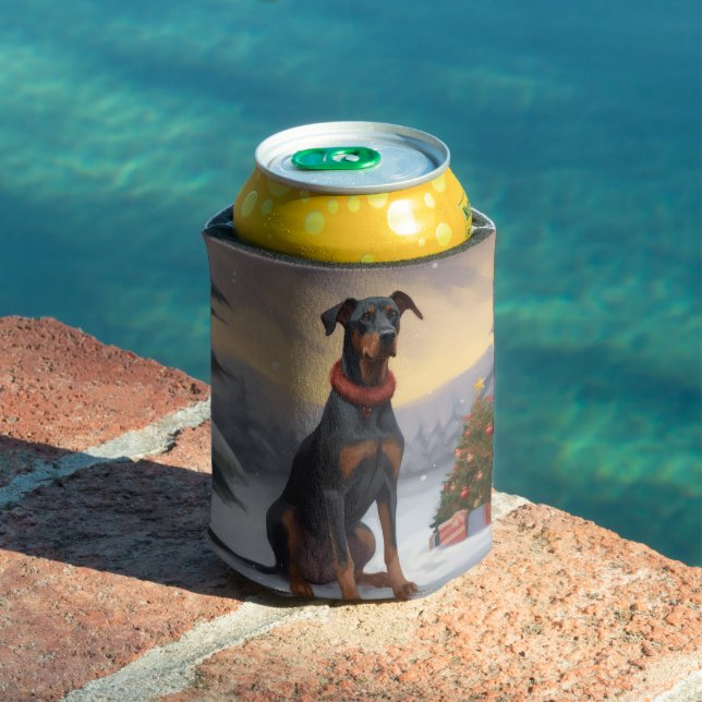 Doberman Dog in Snow Christmas  Can Cooler (In Situ Pool)
