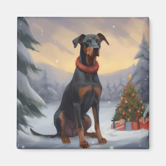 Doberman Dog in Snow Christmas  Magnet (Front)