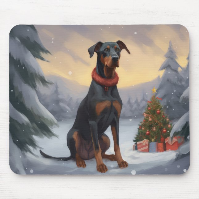 Doberman Dog in Snow Christmas  Mouse Pad (Front)