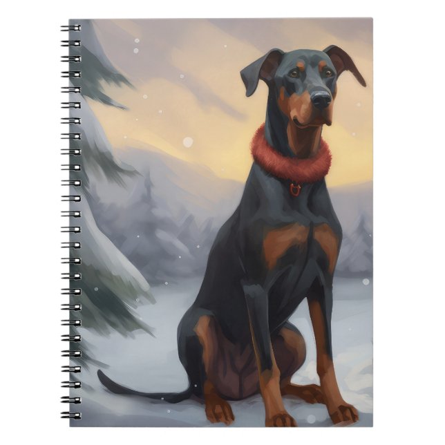 Doberman Dog in Snow Christmas  Notebook (Front)