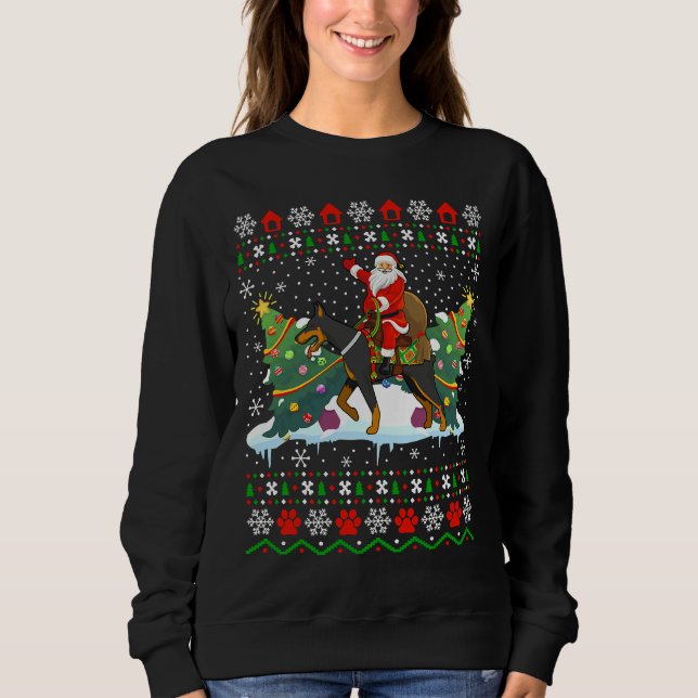 Doberman Dog Lover Xmas Ugly Santa Sweatshirt (Front)