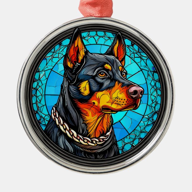 Doberman dog metal tree decoration (Front)
