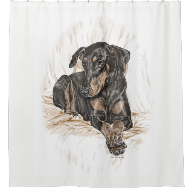 Doberman Dog Natural Ears for Keys Shower Curtain (Front)