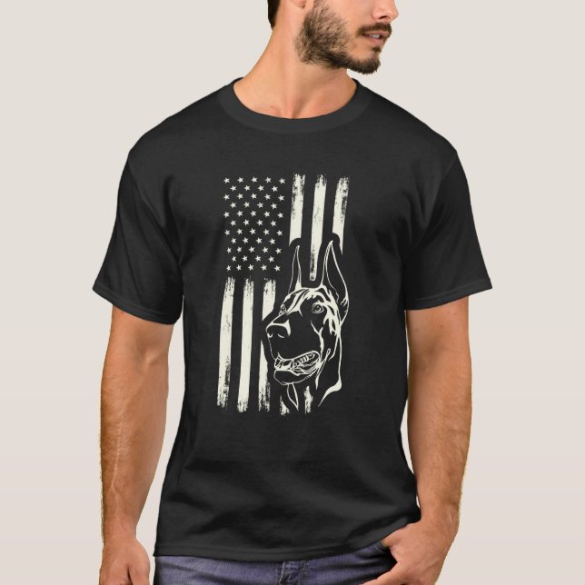 Doberman Dog Pinscher American Flag Dogs Of Americ T-Shirt (Front)