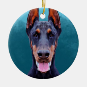 Doberman Dog Portrait Ceramic Tree Decoration