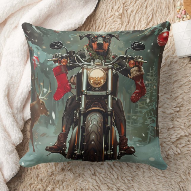 Doberman Dog Riding Motorcycle Christmas Cushion (Blanket)