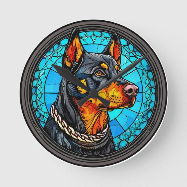 Doberman dog round clock (Front)
