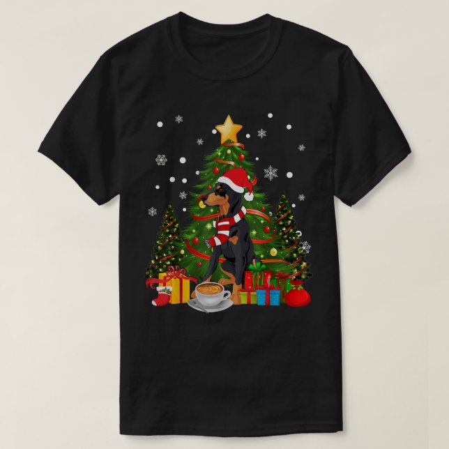 Doberman Dog Santa Hat Christmas Coffee 2021 Dog G T-Shirt (Design Front)