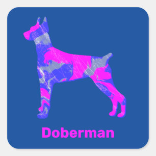 Doberman Dog Silhouette Crazy Hot Pink Square Sticker