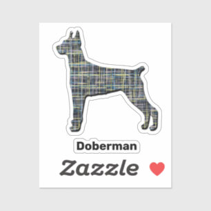 Doberman Dog Silhouette Yellow & Black Grid Lines