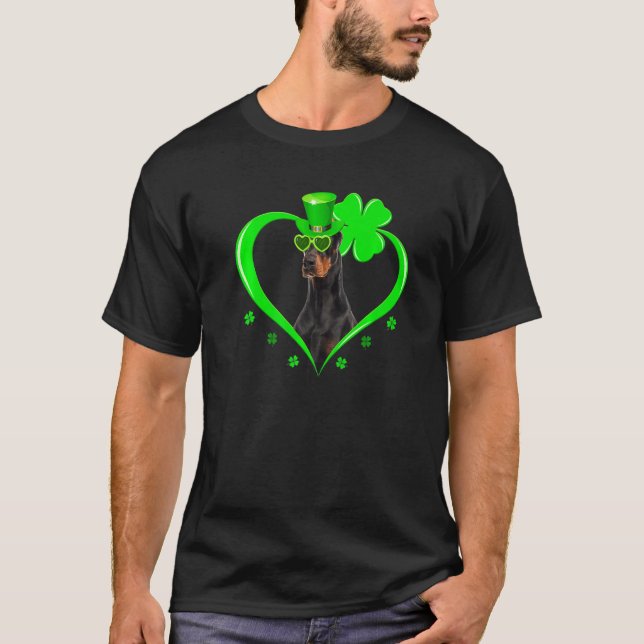 Doberman Dog  St Patrick S Day Shamrock Costume T-Shirt (Front)