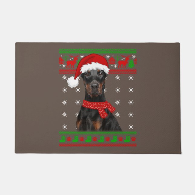Doberman Dog Ugly Sweater Christmas Puppy Dog Love Doormat (Front)