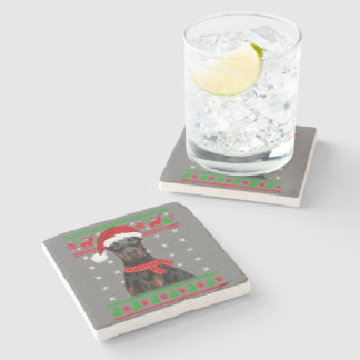 Doberman Dog Ugly Sweater Christmas Puppy Dog Love Stone Coaster