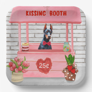 Doberman Dog Valentine's Day Kissing Booth Paper Plate