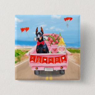 Doberman Dog Valentine's Day Truck Hearts 15 Cm Square Badge