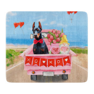 Doberman Dog Valentine's Day Truck Hearts Cutting Board