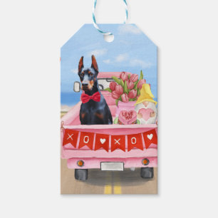 Doberman Dog Valentine's Day Truck Hearts Gift Tags