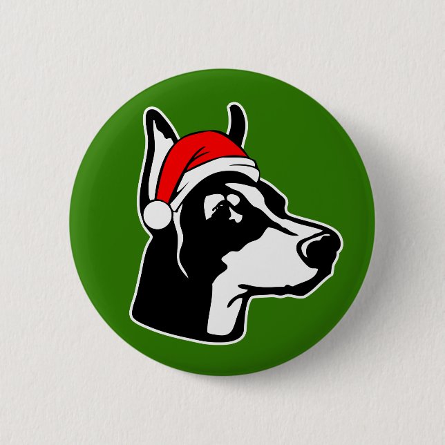 Doberman Dog with Christmas Santa Hat 6 Cm Round Badge (Front)