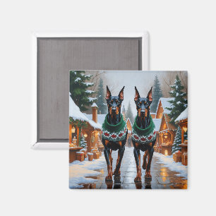 Doberman Dogs Christmas Snow Holiday Magnet