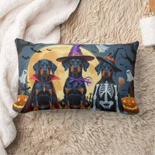 Doberman Dogs Pumpkin Halloween Funny Lumbar Cushion