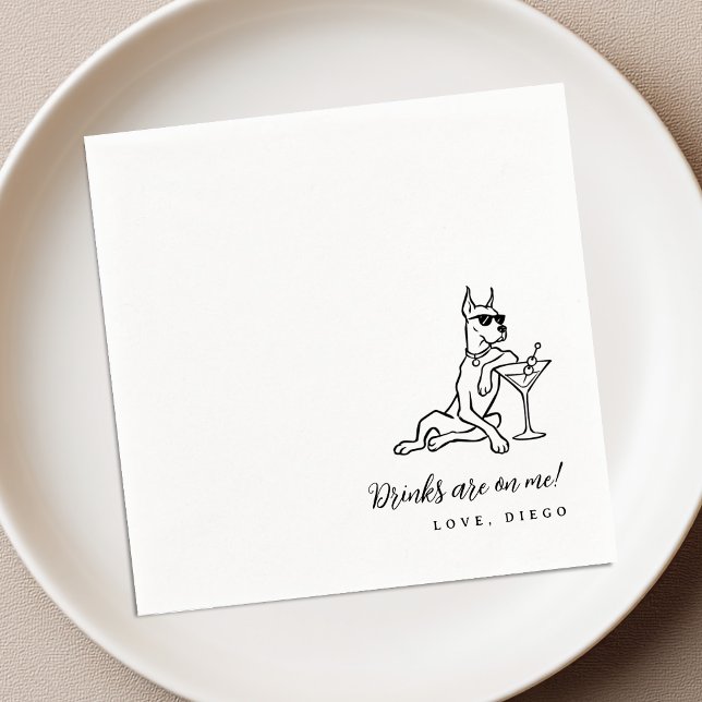 Doberman Drinks on Me Wedding Cocktail Napkins (Creator Uploaded)