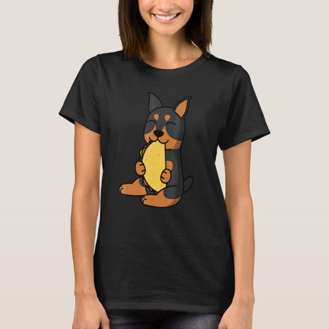 Doberman Eating A Taco Dog T-Shirt (Front)