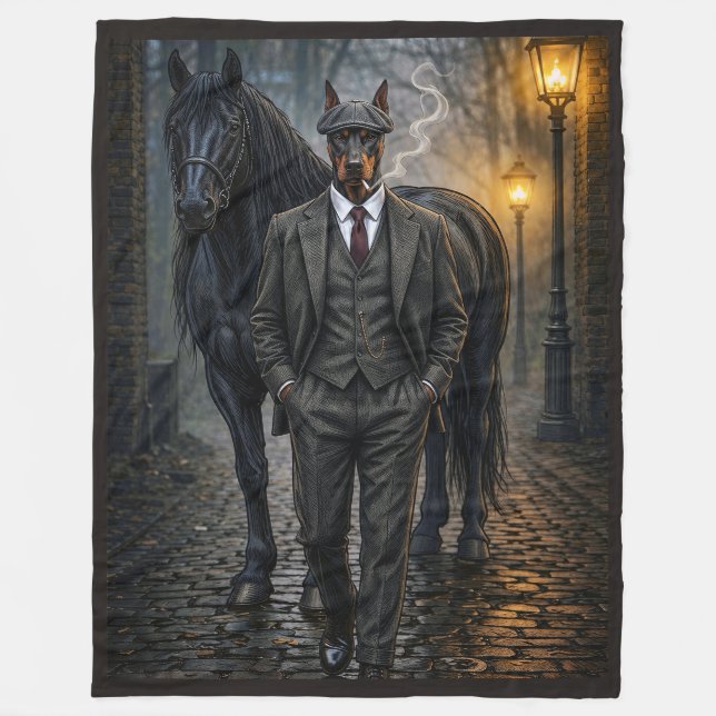 Doberman Gangster Fleece Blanket (Front)