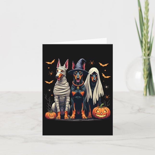 Doberman Halloween Costume Mummy Witch Ghost  Card (Front)
