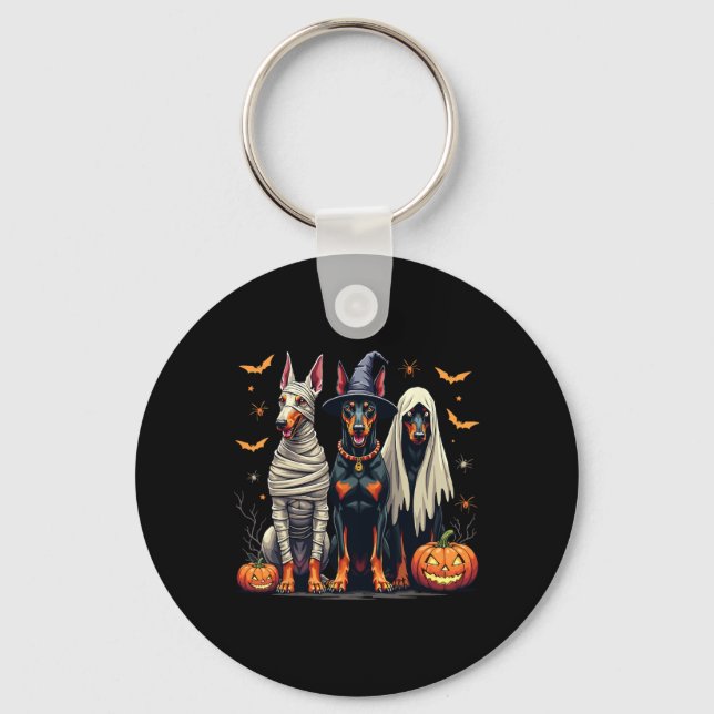 Doberman Halloween Costume Mummy Witch Ghost  Key Ring (Front)