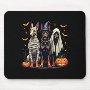 Doberman Halloween Costume Mummy Witch Ghost  Mouse Pad