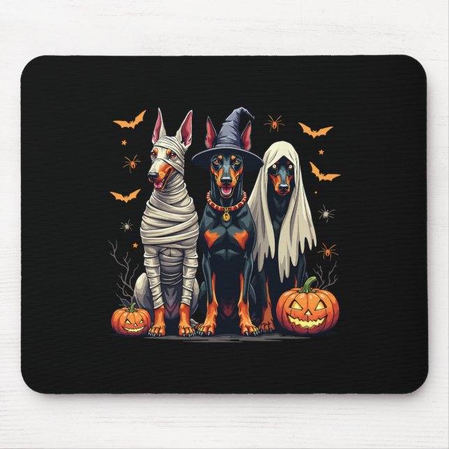 Doberman Halloween Costume Mummy Witch Ghost  Mouse Pad (Front)