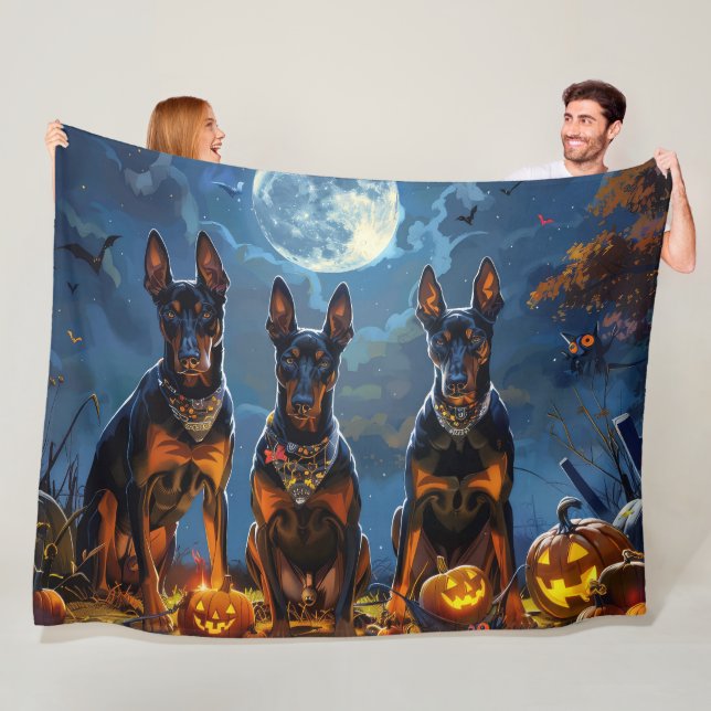 Doberman Halloween Spooky Fleece Blanket (In Situ)