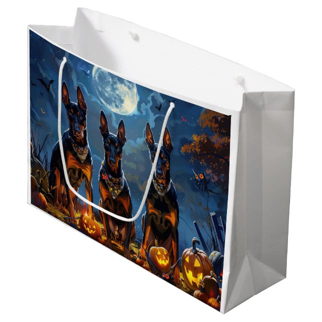 Doberman Halloween Spooky Large Gift Bag (Front Angled)