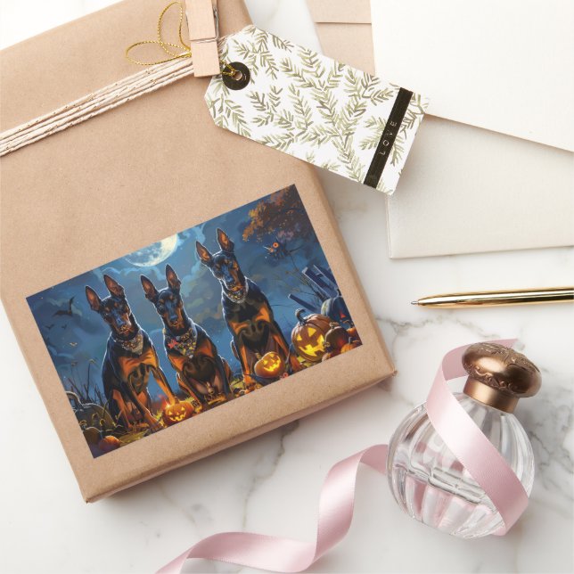 Doberman Halloween Spooky Rectangular Sticker (Gifting)