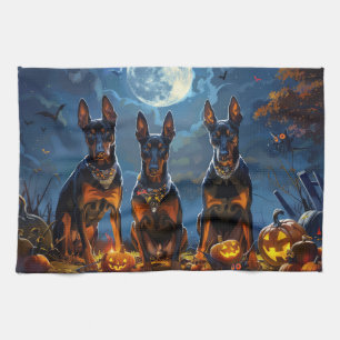 Doberman Halloween Spooky Tea Towel