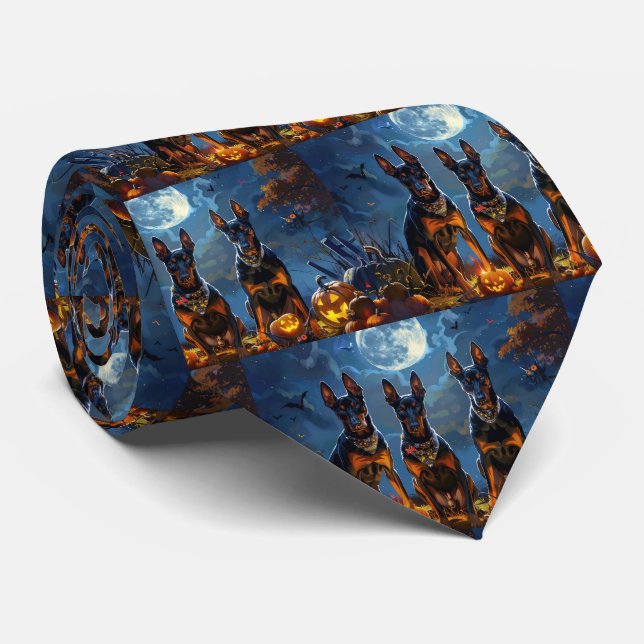 Doberman Halloween Spooky Tie (Rolled)
