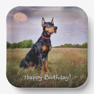 Doberman Happy Birthday Paper Plate