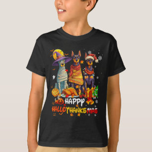 Doberman Happy Hallothanksmas Dog Lover Christmas  T-Shirt
