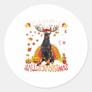 Doberman Happy Hallothanksmas Halloween Classic Round Sticker